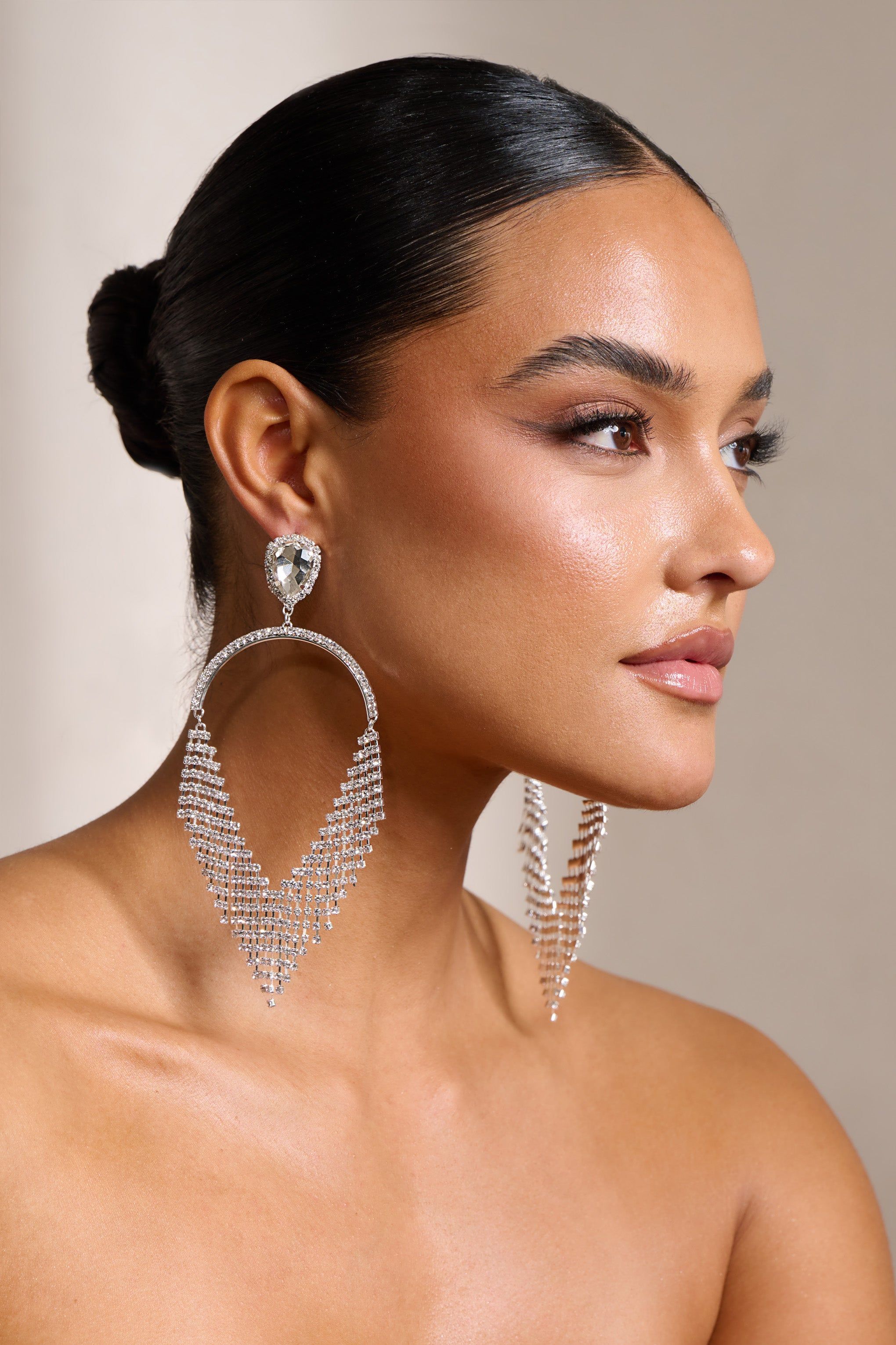 Paisley | Silver Diamante Teardrop Earrings sold by Club L London