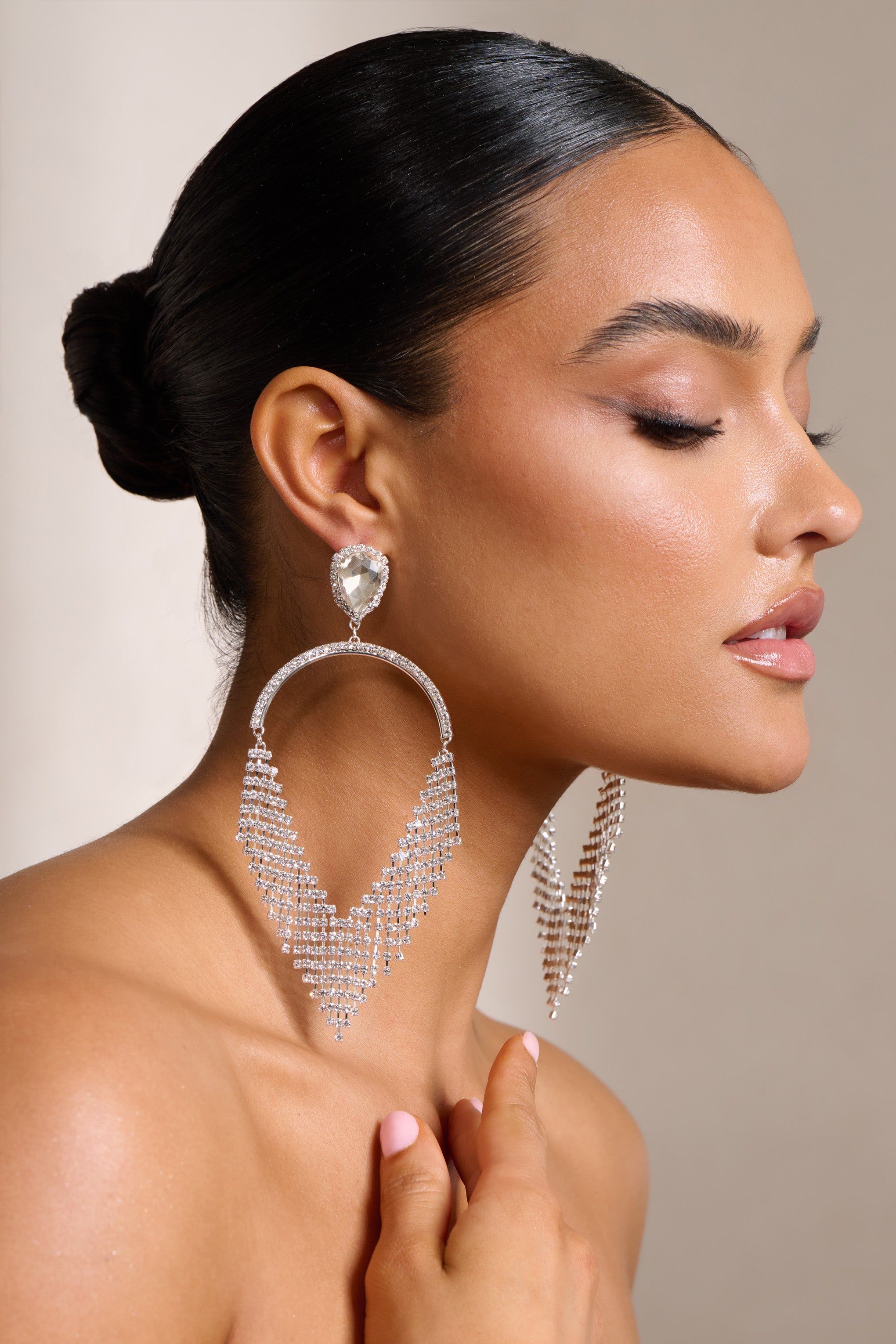 Paisley | Silver Diamante Teardrop Earrings sold by Club L London product image thumbnail 3