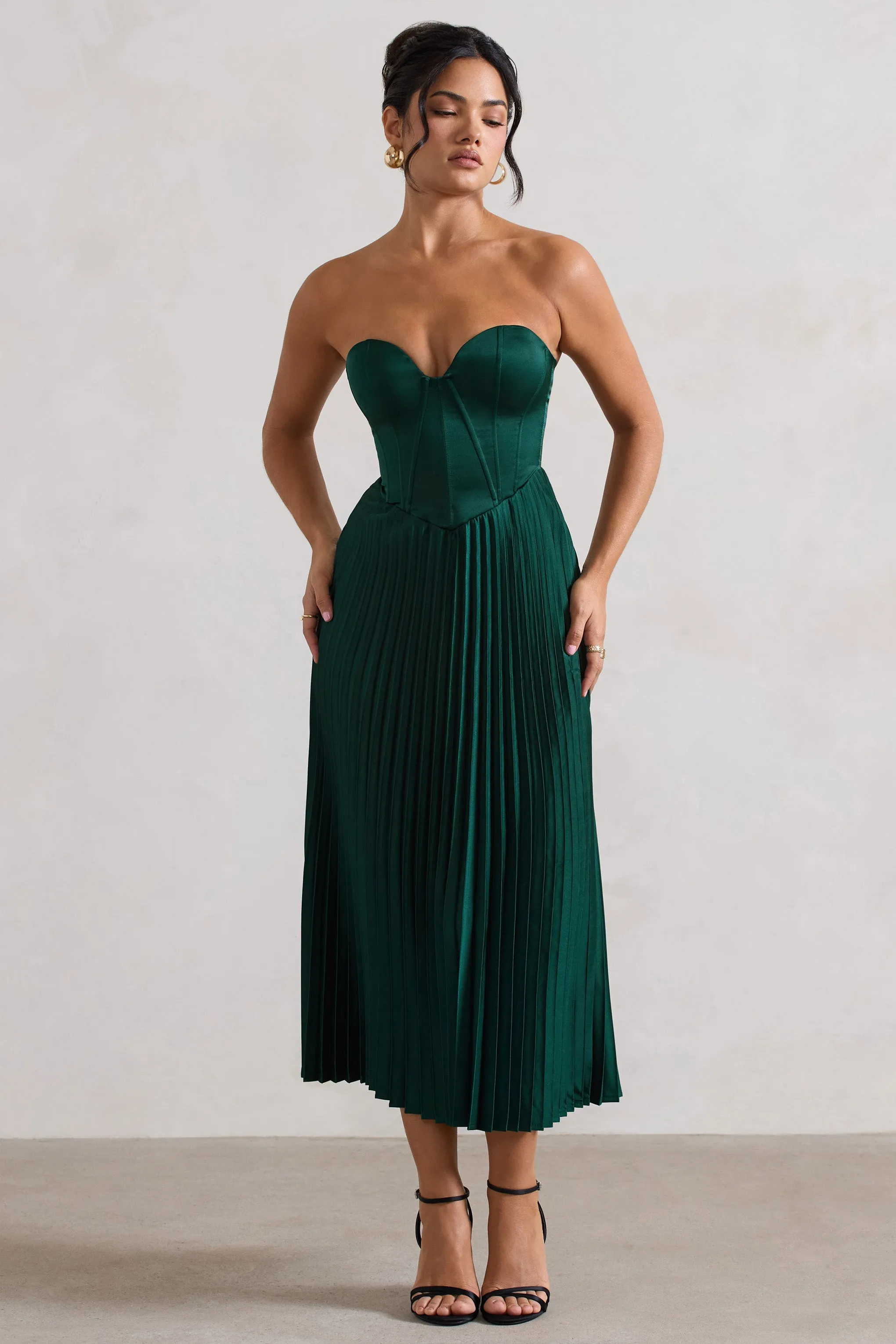 Bordeaux | Green Satin Corset Style Midi Dress sold by Club L London product image thumbnail 4
