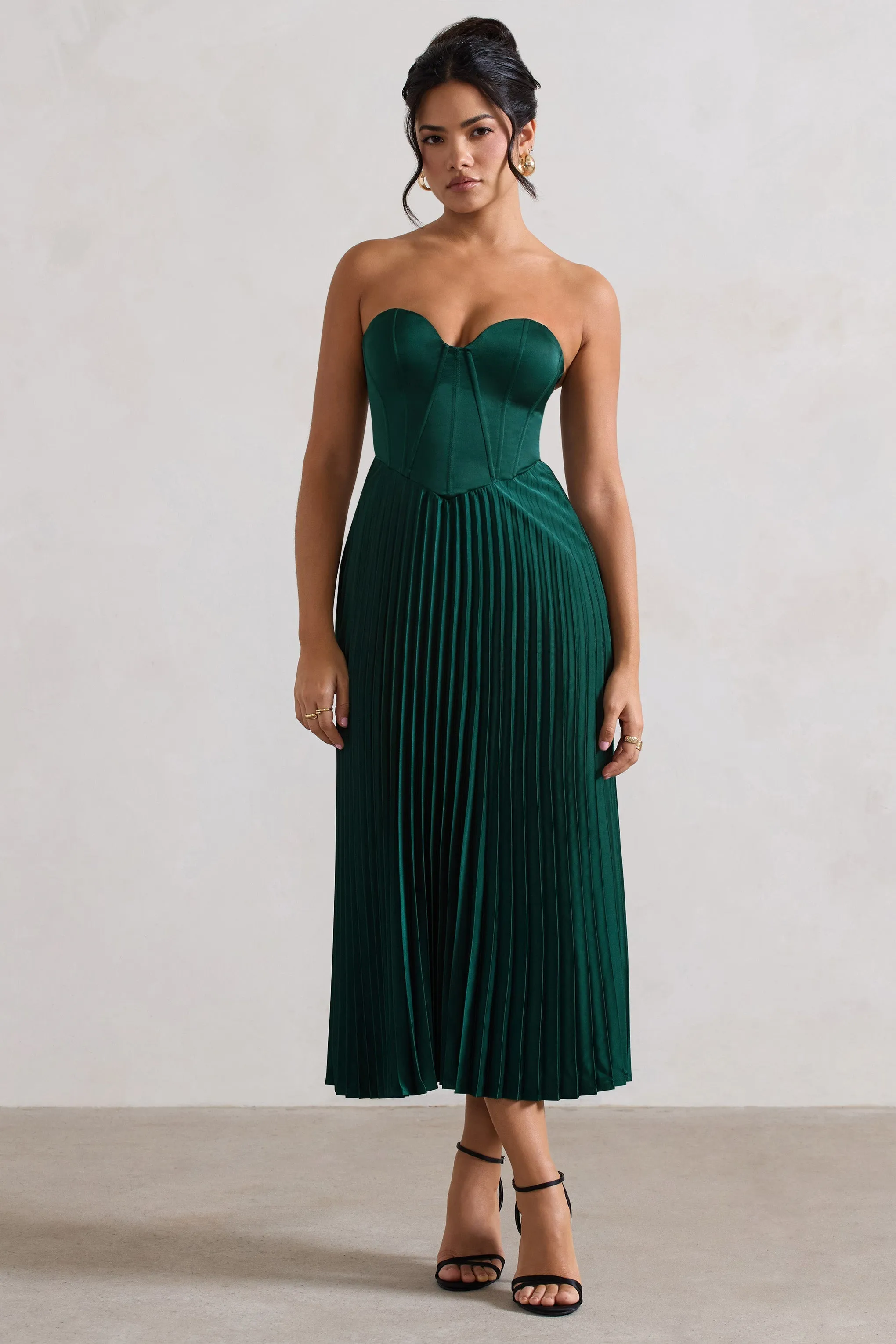 Bordeaux | Green Satin Corset Style Midi Dress sold by Club L London product image thumbnail 5