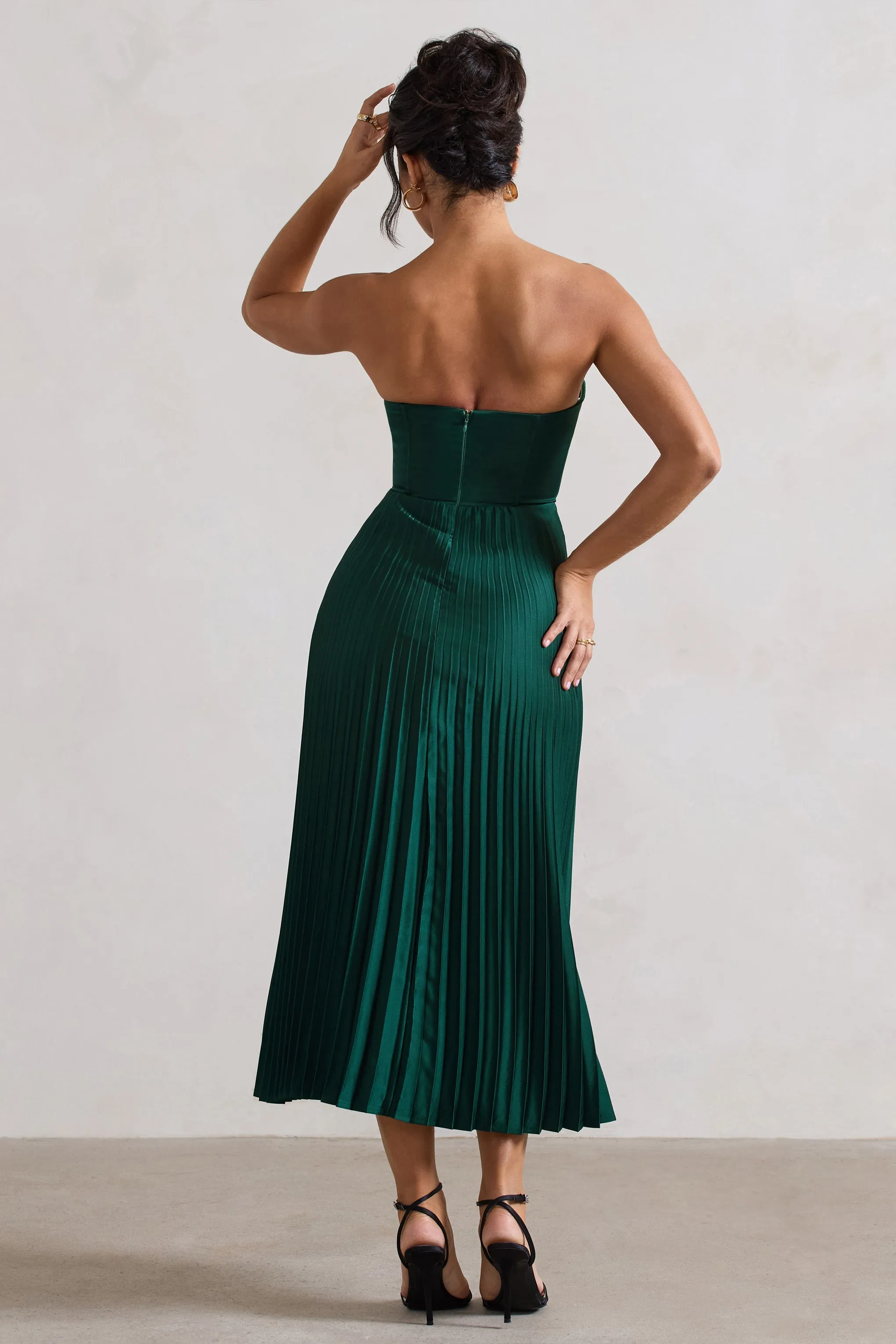 Bordeaux | Green Satin Corset Style Midi Dress sold by Club L London product image thumbnail 2