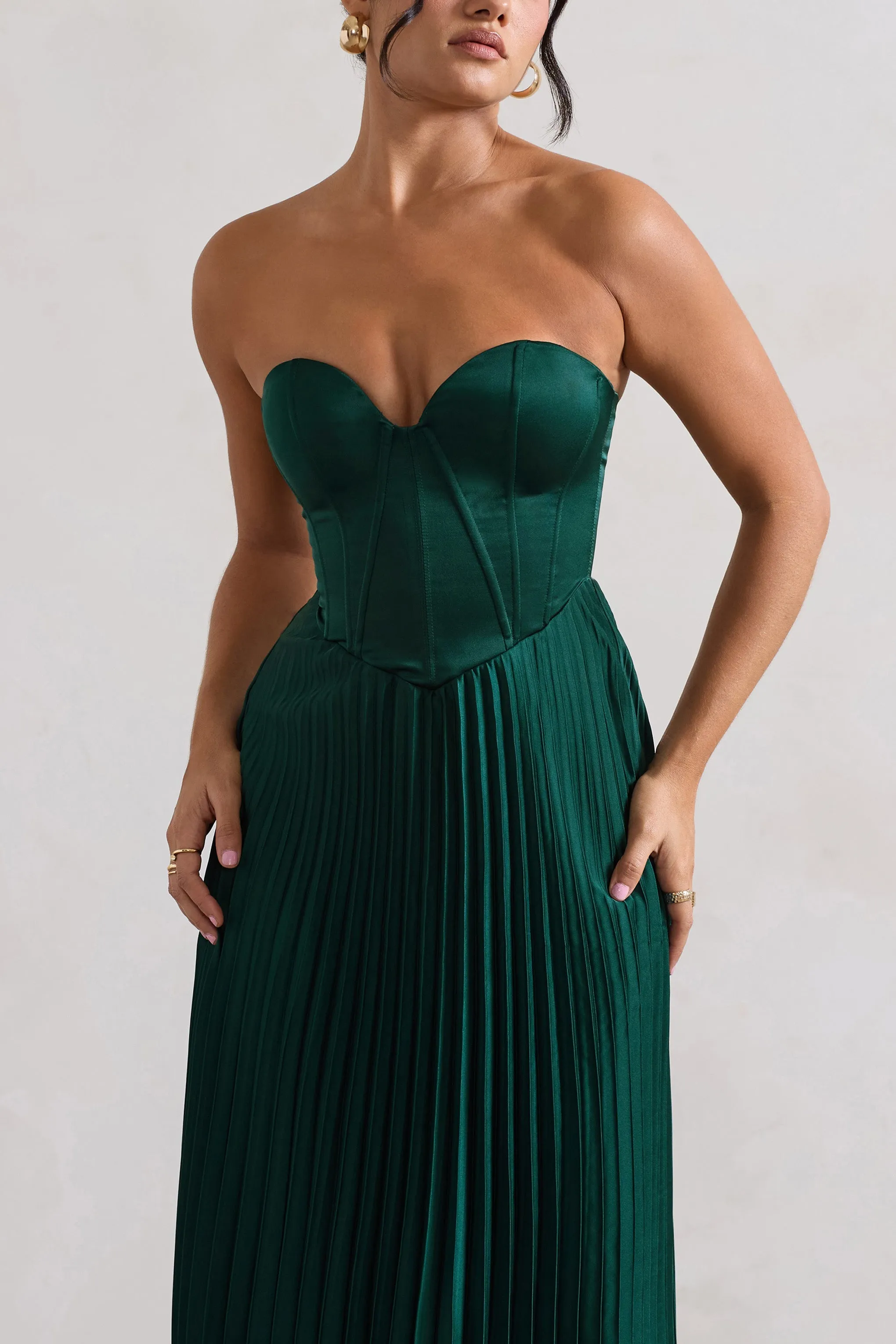 Bordeaux | Green Satin Corset Style Midi Dress sold by Club L London product image thumbnail 3