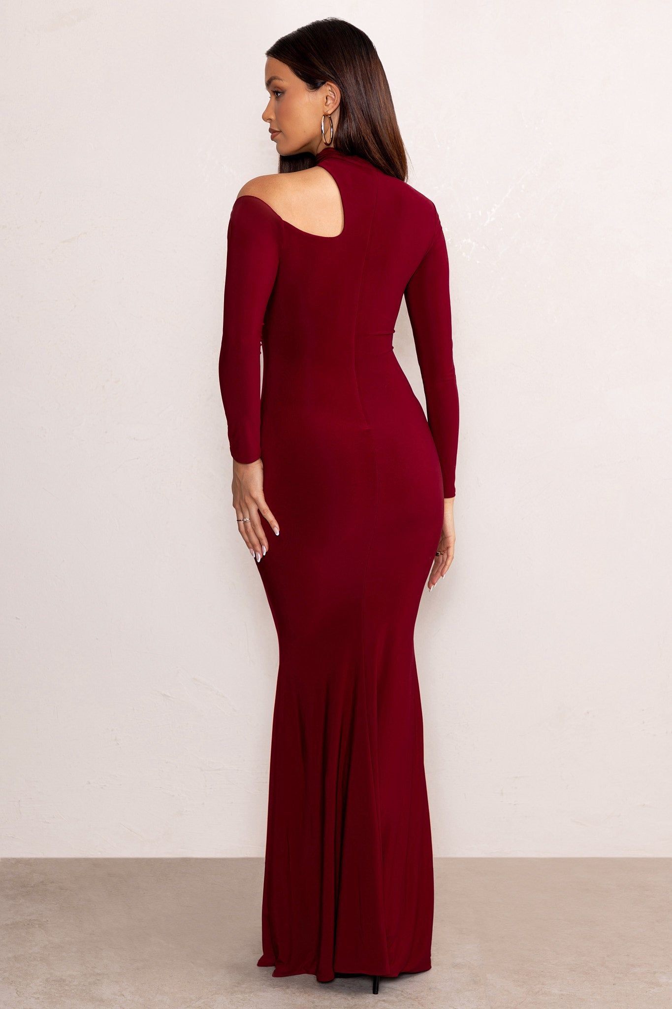 Farrah | Berry High Neck Maxi Dress with Cut-Out Neckline sold by Club L London product image thumbnail 2