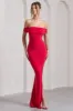 Law of Attraction | Red Bardot Draped Split Maxi Dress sold by Club L London