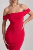 Law of Attraction | Red Bardot Draped Split Maxi Dress sold by Club L London