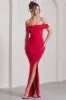 Law of Attraction | Red Bardot Draped Split Maxi Dress sold by Club L London