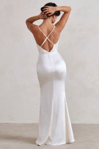Lifetime | Ivory Satin Cowl Neck Maxi Dress With Cross Back Detail sold by Club L London
