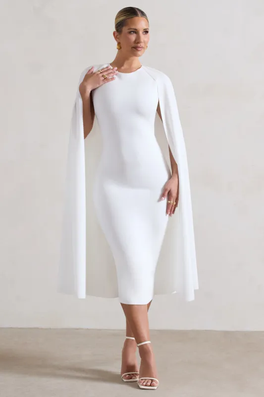 Rafaela | White Bodycon Midi Dress With Cape Sleeves sold by Club L London
