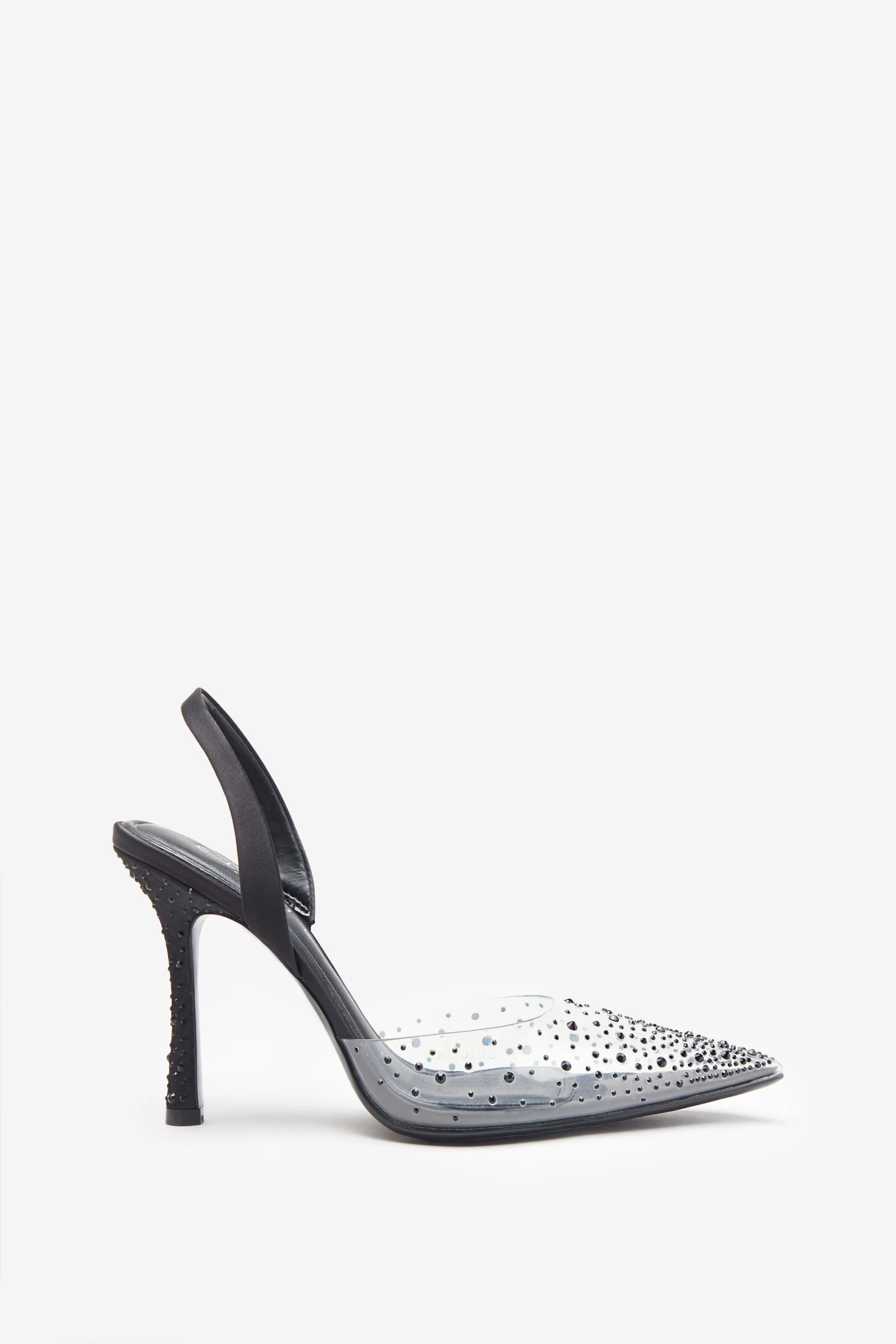 Covergirl | Black Diamante Sling Back Pointed Heels sold by Club L London