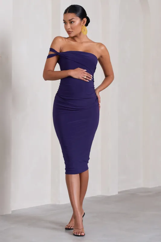 Eviana | Purple Bodycon Sleeveless Twist Maternity Midi Dress sold by Club L London
