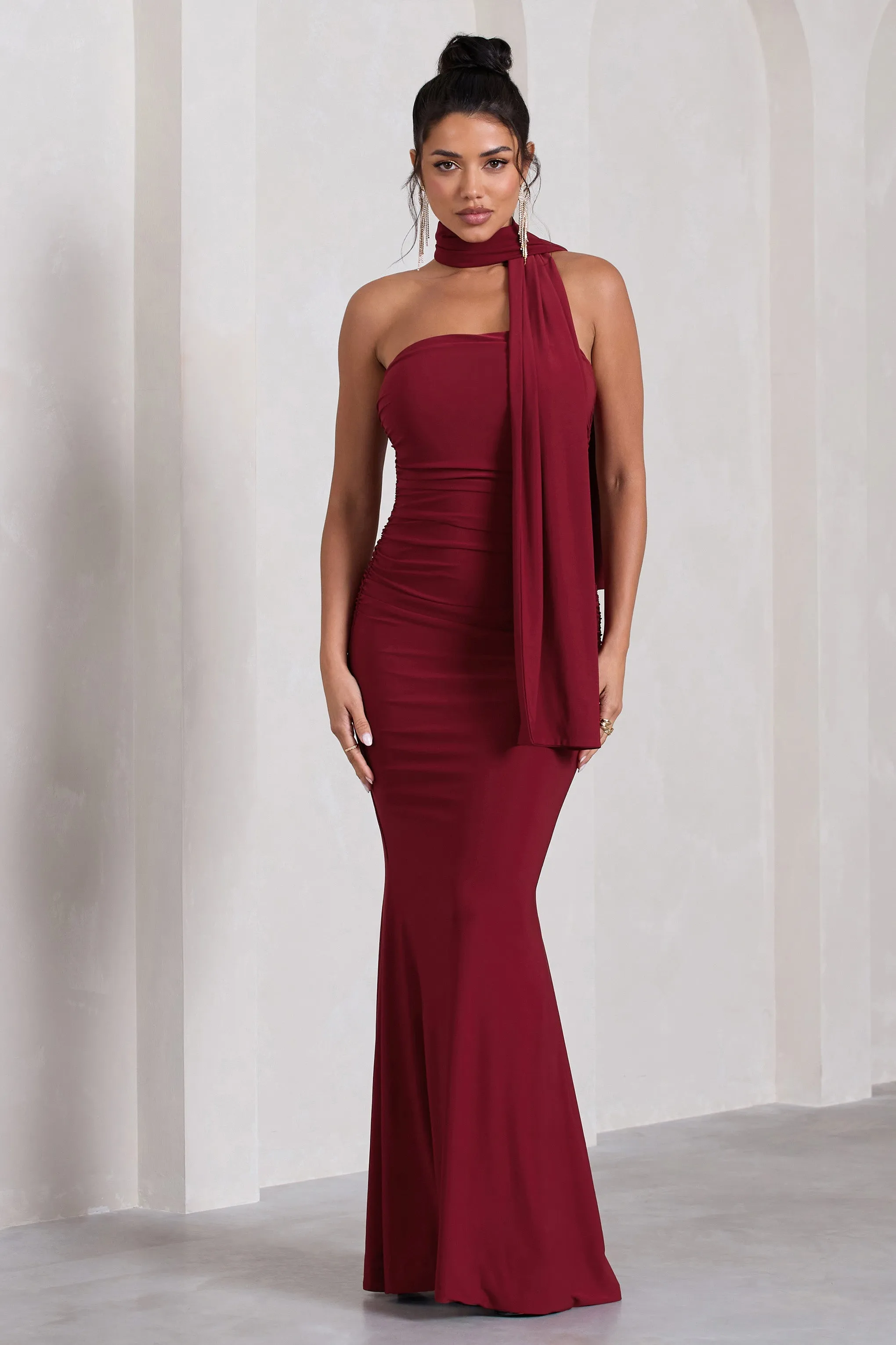 Wren | Berry Ruched Bandeau Maxi Dress sold by Club L London product image thumbnail 5