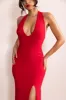 Ines | Red Plunge Neck Sculptured Back Maxi Dress sold by Club L London