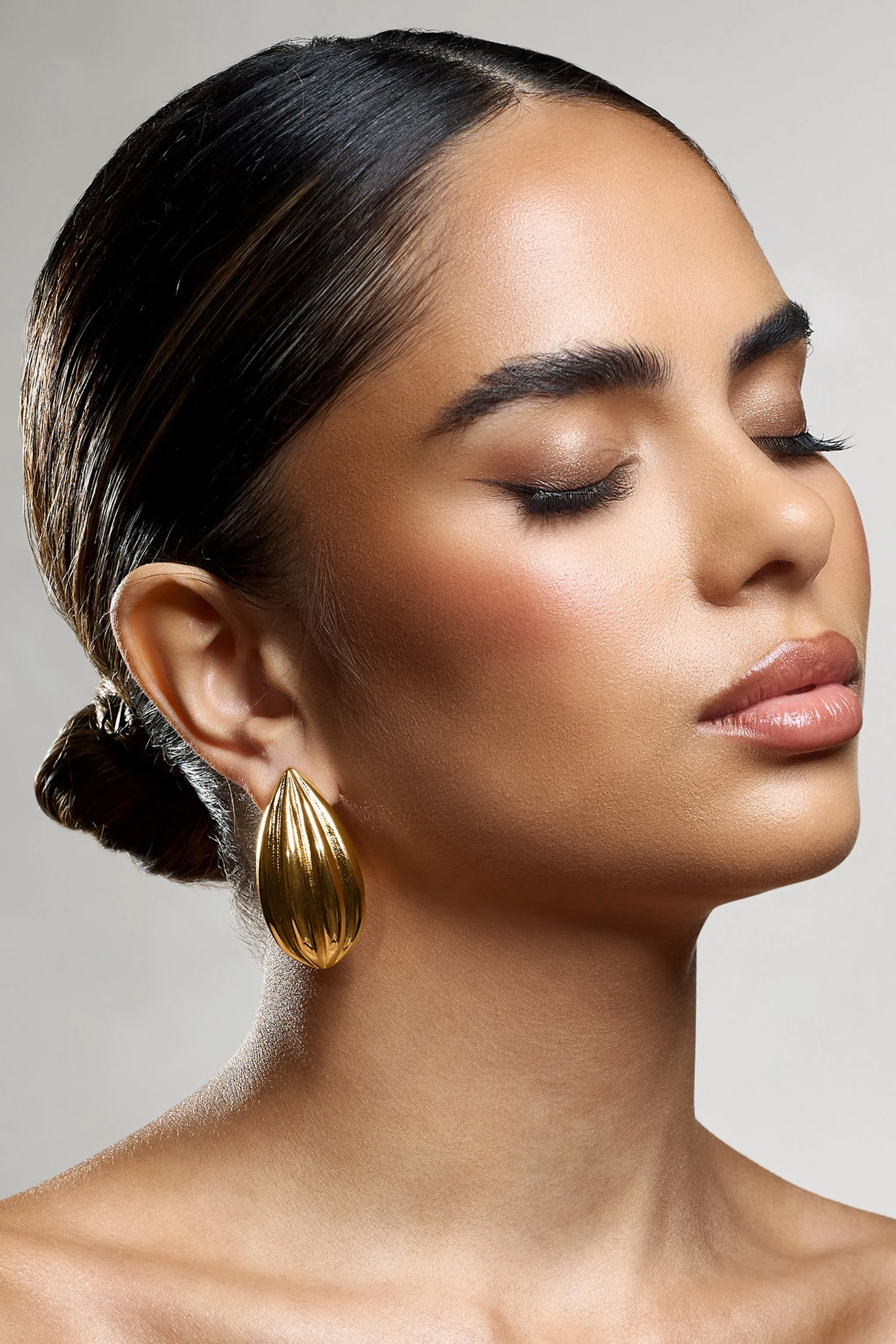 Hollis | Gold Statement Teardrop Earrings sold by Club L London product image thumbnail 2