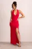 Ines | Red Plunge Neck Sculptured Back Maxi Dress sold by Club L London