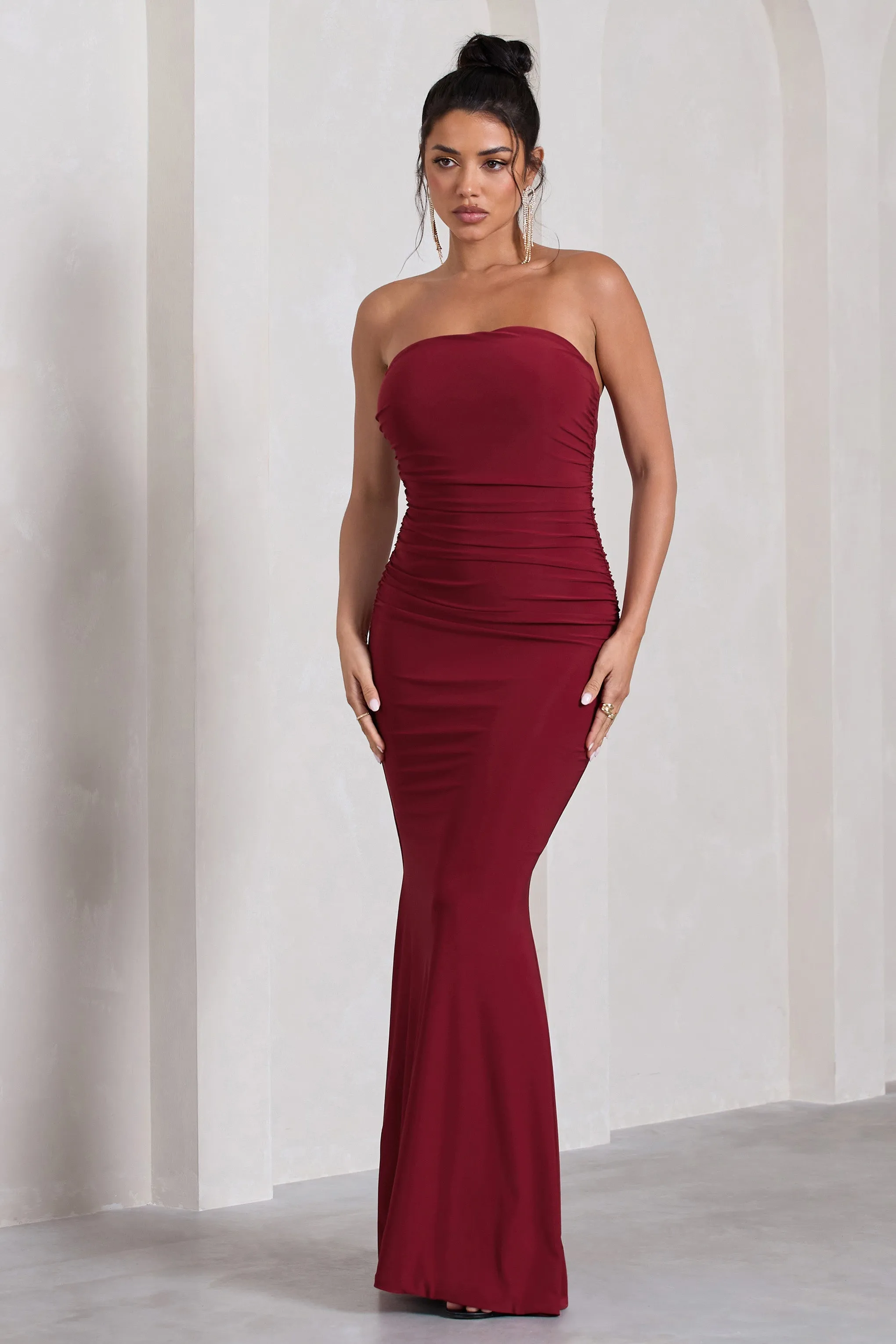 Wren | Berry Ruched Bandeau Maxi Dress sold by Club L London product image thumbnail 4