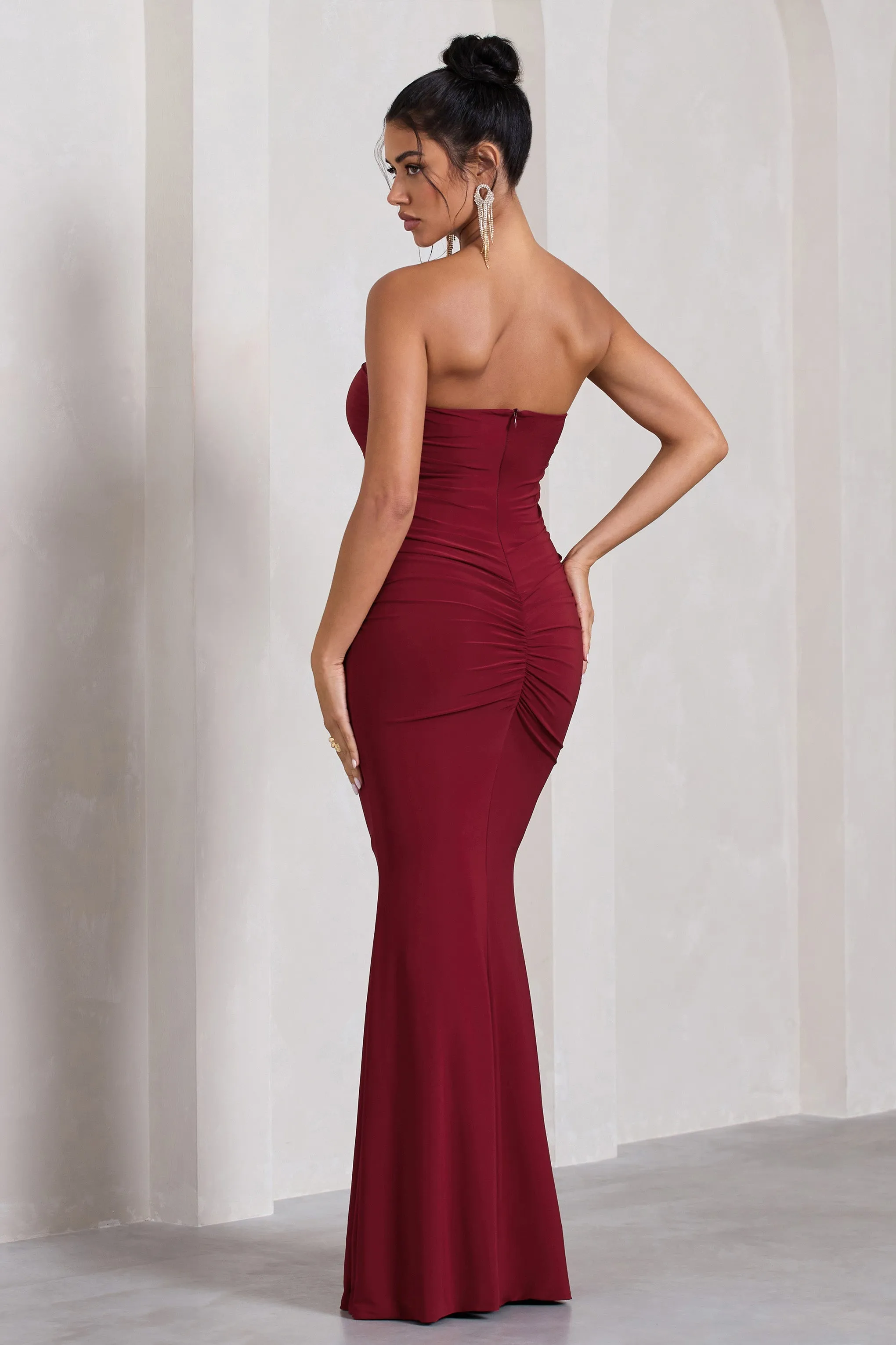 Wren | Berry Ruched Bandeau Maxi Dress sold by Club L London product image thumbnail 2