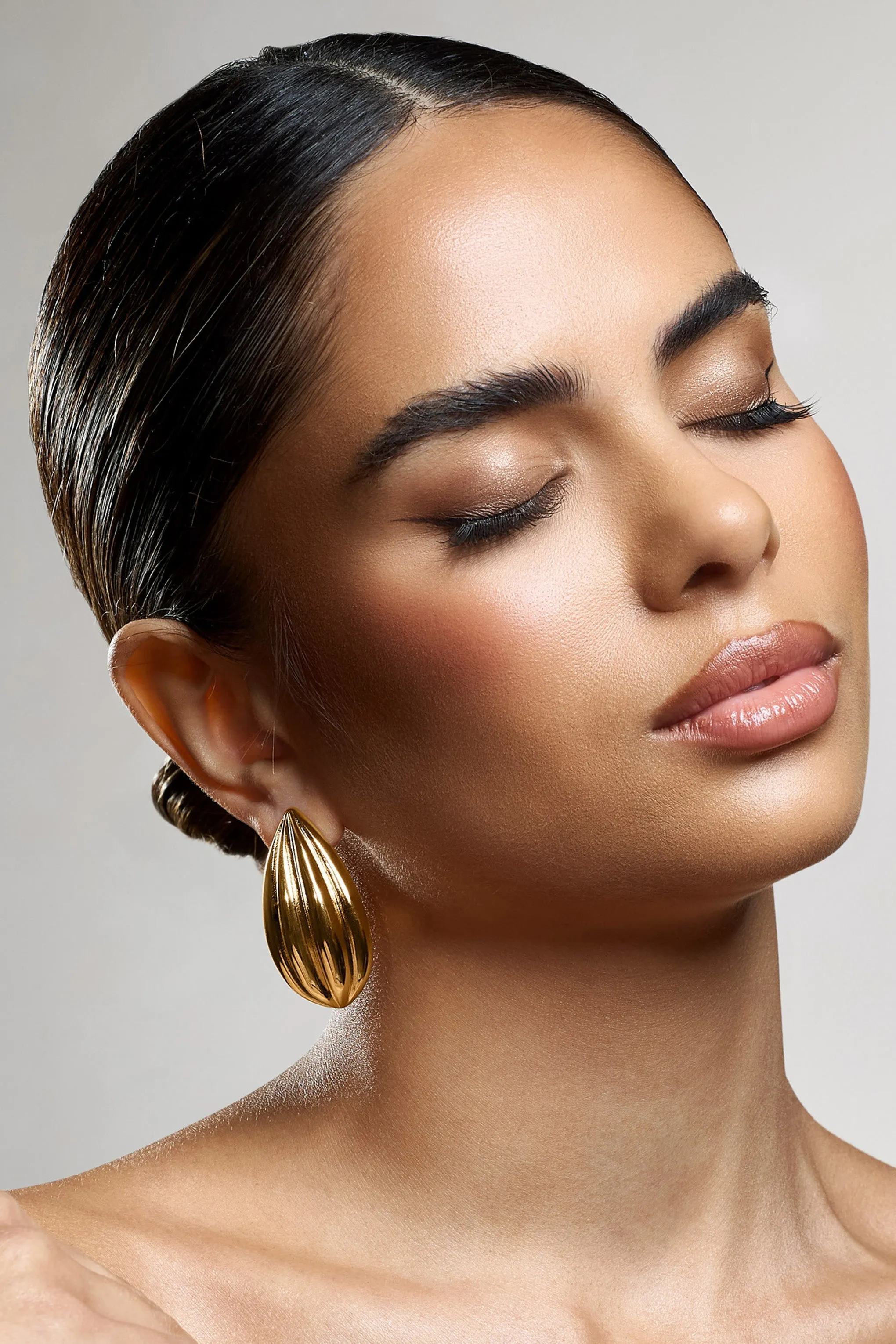 Hollis | Gold Statement Teardrop Earrings sold by Club L London product image thumbnail 3