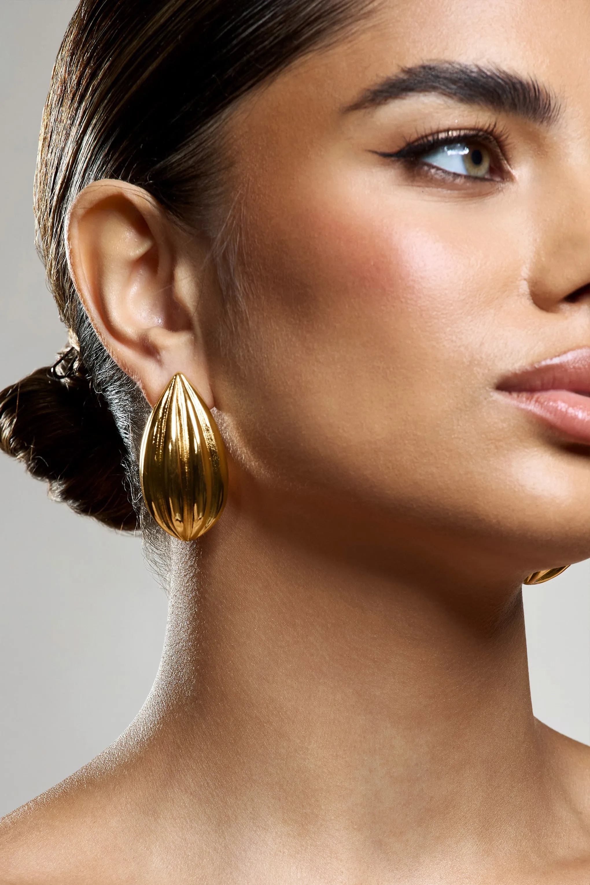 Hollis | Gold Statement Teardrop Earrings sold by Club L London product image thumbnail 4