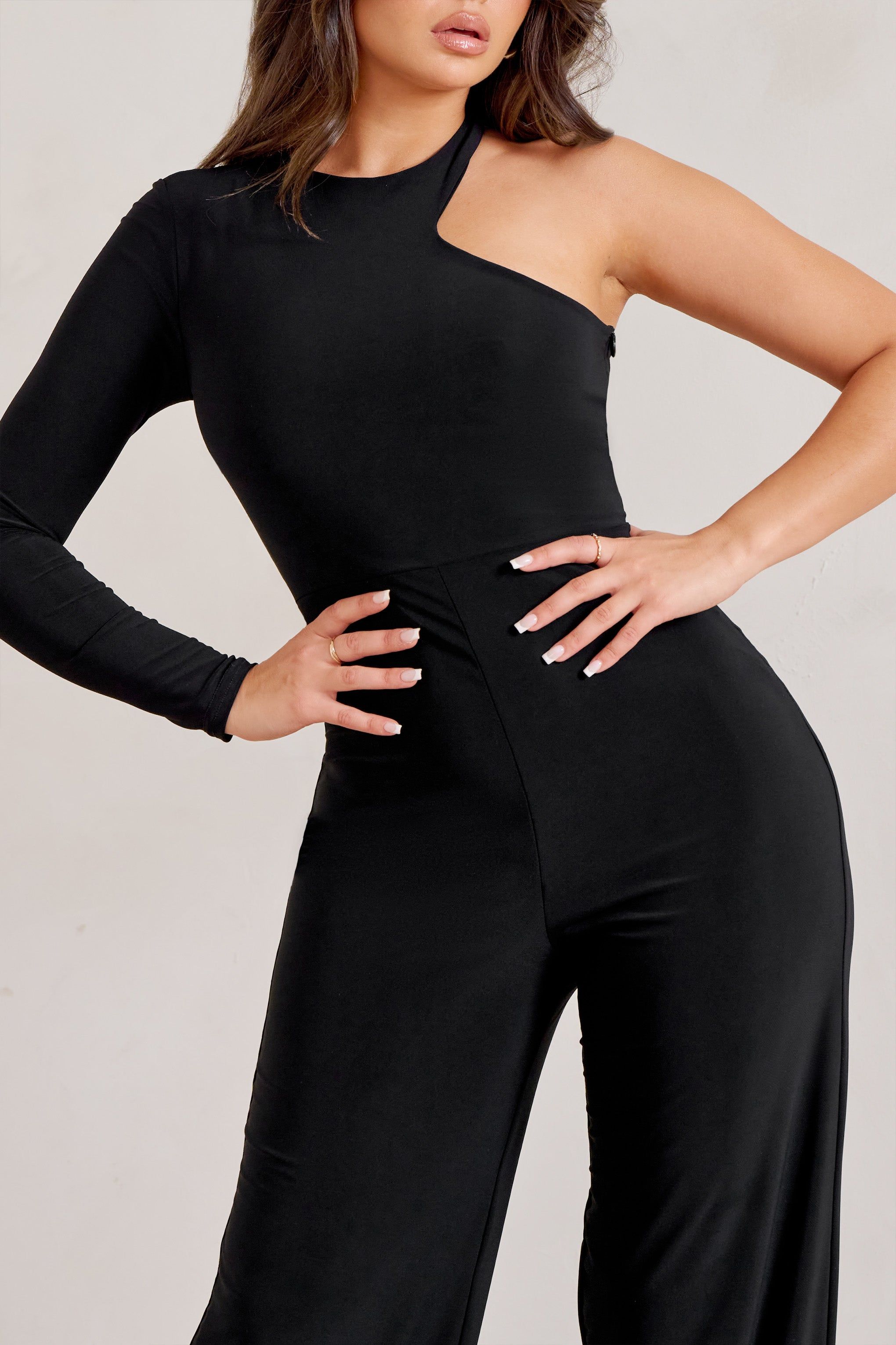 Kayla | Black Asymmetric Cut Out Jumpsuit sold by Club L London product image thumbnail 3