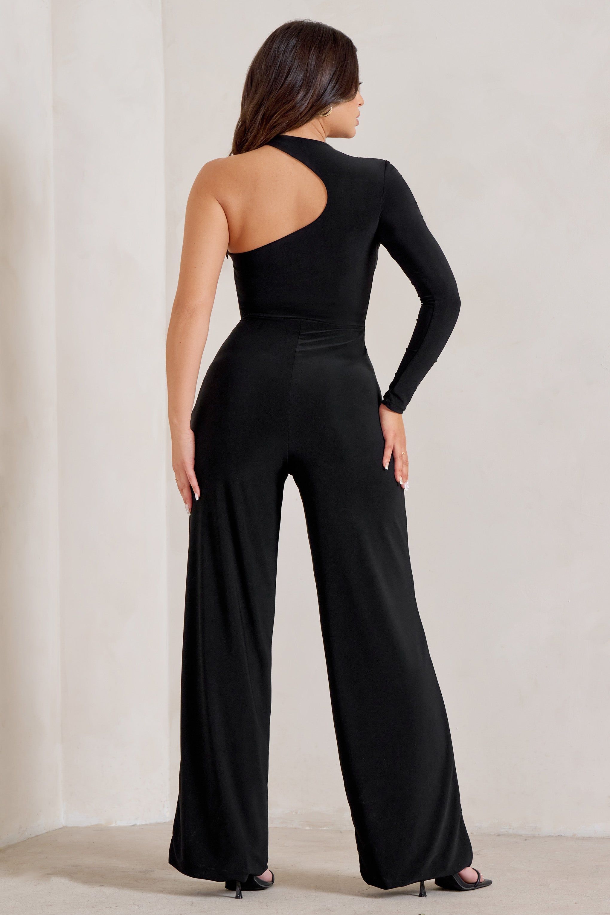 Kayla | Black Asymmetric Cut Out Jumpsuit sold by Club L London product image thumbnail 2