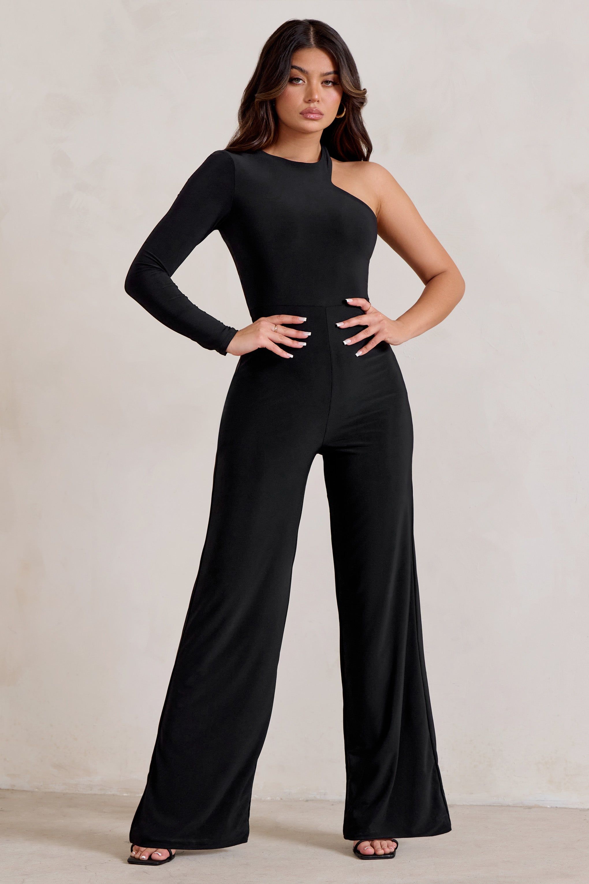 Kayla | Black Asymmetric Cut Out Jumpsuit sold by Club L London