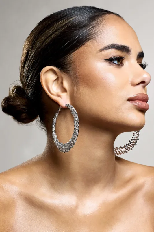 Corina | Silver Diamante Hoop Earrings sold by Club L London