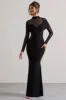 Tasha | Black Mesh High-Neck Long-Sleeve Maxi Dress sold by Club L London
