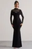 Tasha | Black Mesh High-Neck Long-Sleeve Maxi Dress sold by Club L London