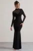 Tasha | Black Mesh High-Neck Long-Sleeve Maxi Dress sold by Club L London