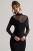 Tasha | Black Mesh High-Neck Long-Sleeve Maxi Dress sold by Club L London
