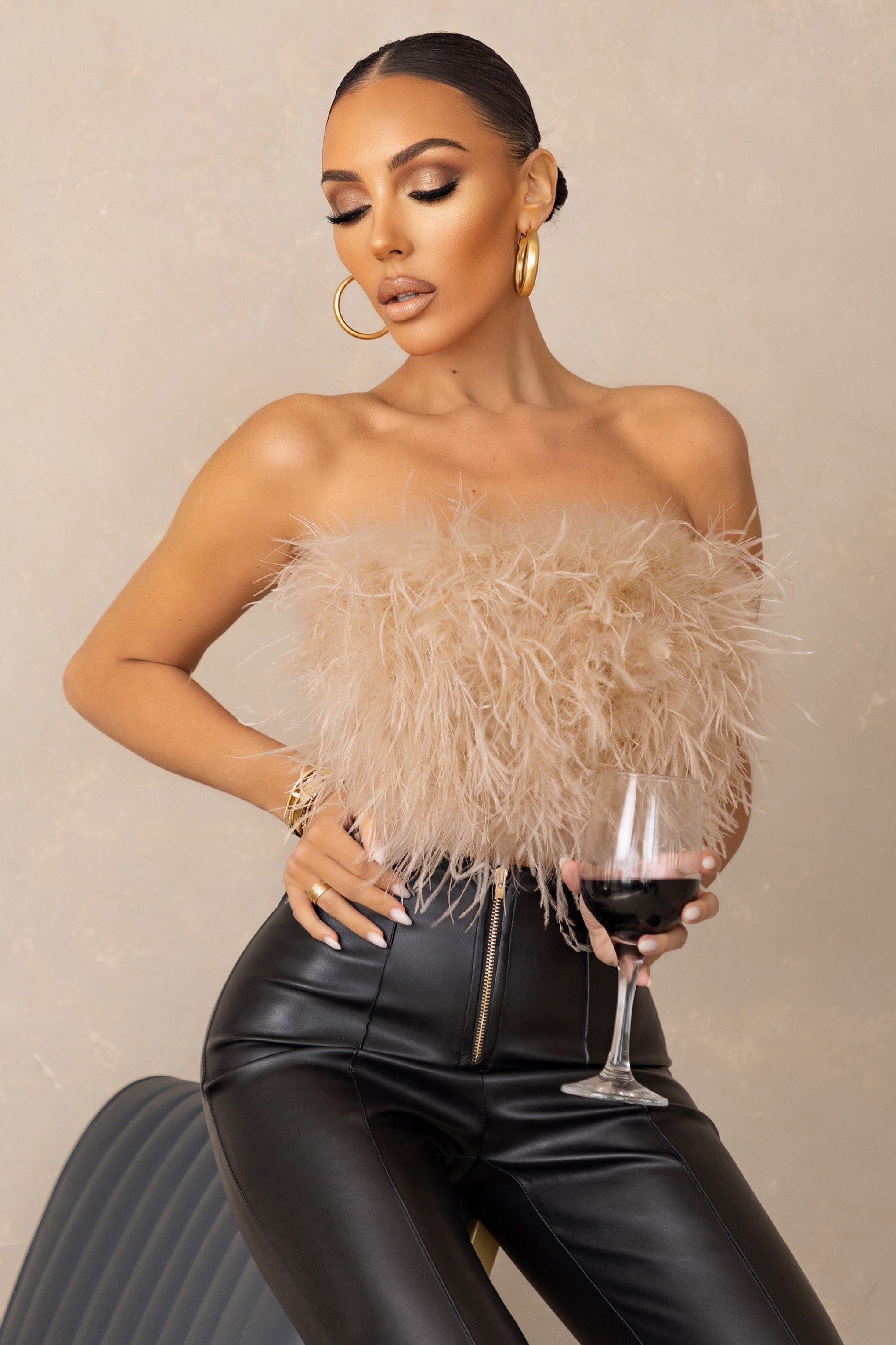 Dream Daze | Champagne Feather Bandeau Crop Top sold by Club L London product image thumbnail 4