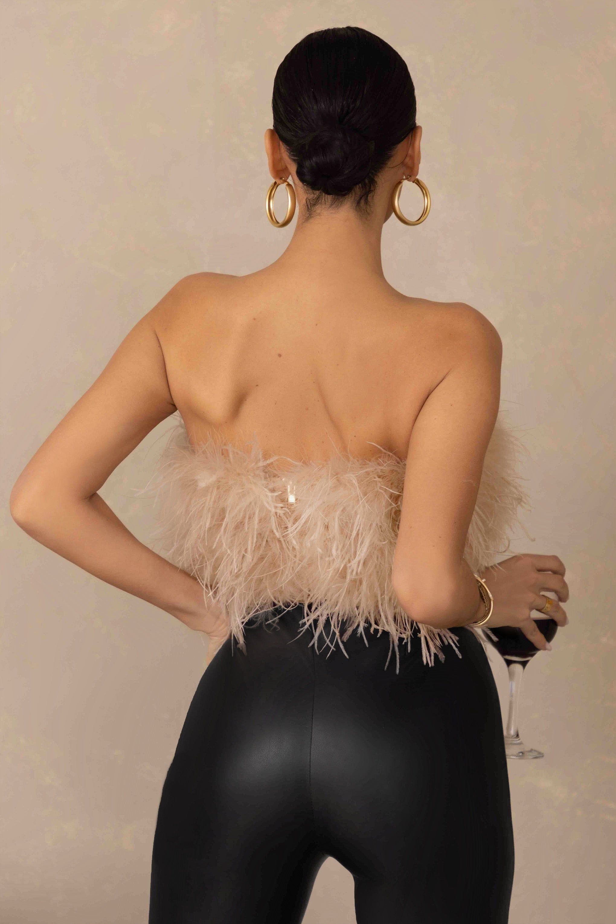 Dream Daze | Champagne Feather Bandeau Crop Top sold by Club L London product image thumbnail 2