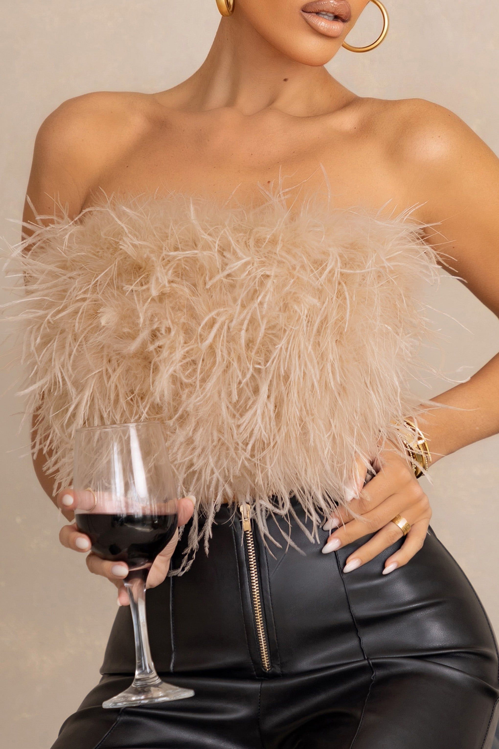 Dream Daze | Champagne Feather Bandeau Crop Top sold by Club L London product image thumbnail 3