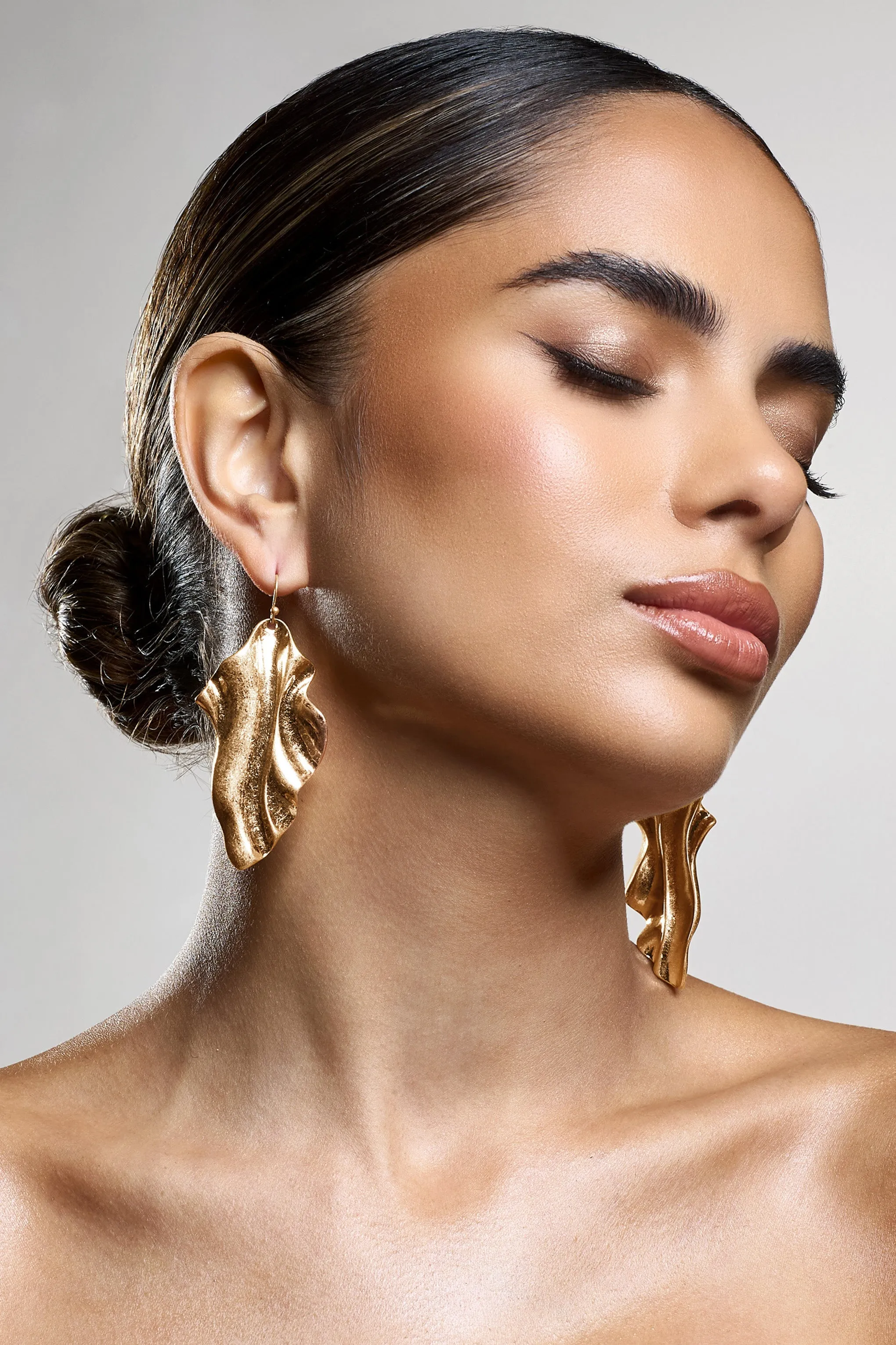 Eleni | Gold Abstract Drop Earrings sold by Club L London product image thumbnail 3