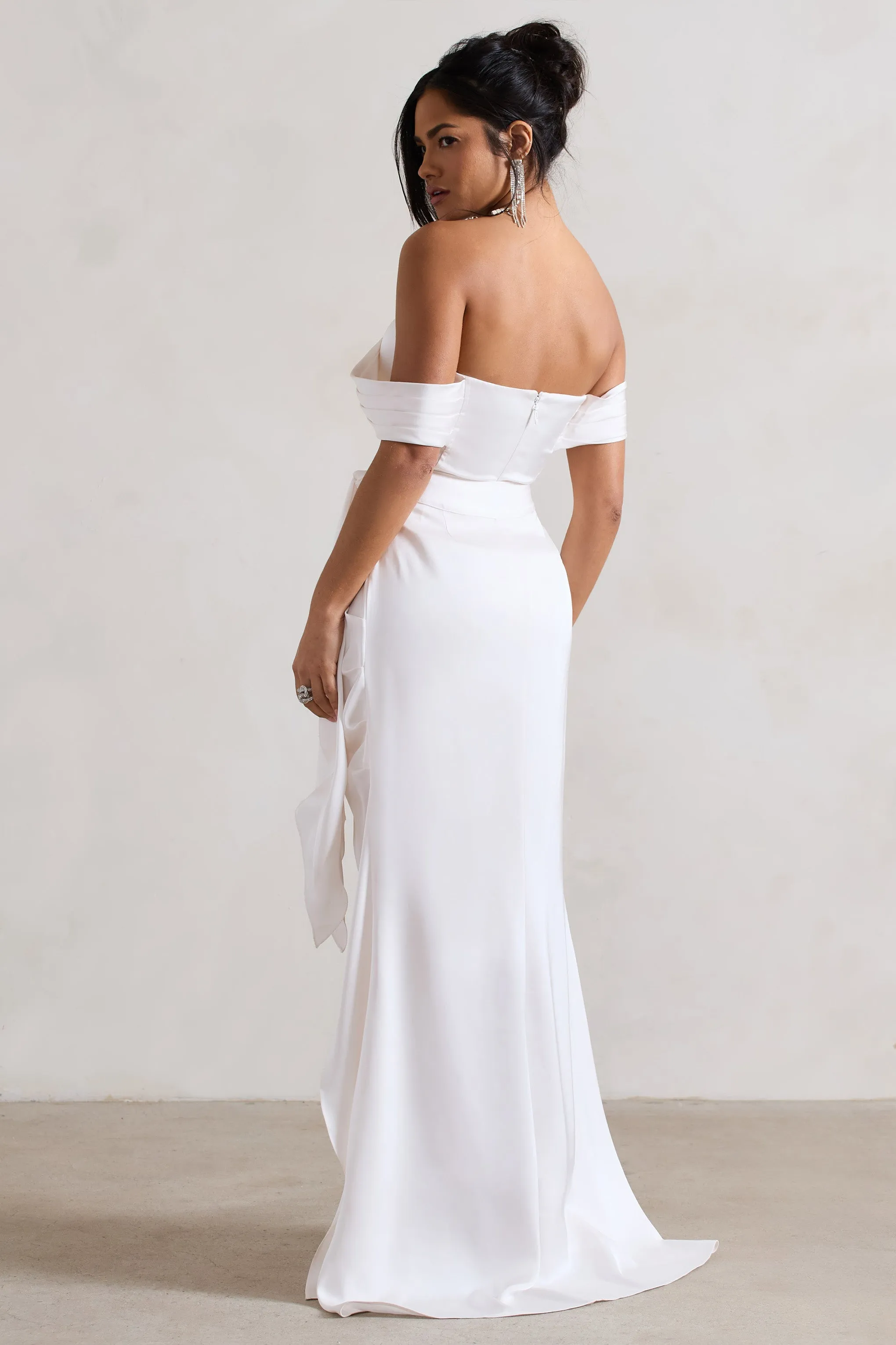 Milano | Cream Satin Bardot Maxi Dress With Detachable Skirt sold by Club L London product image thumbnail 2