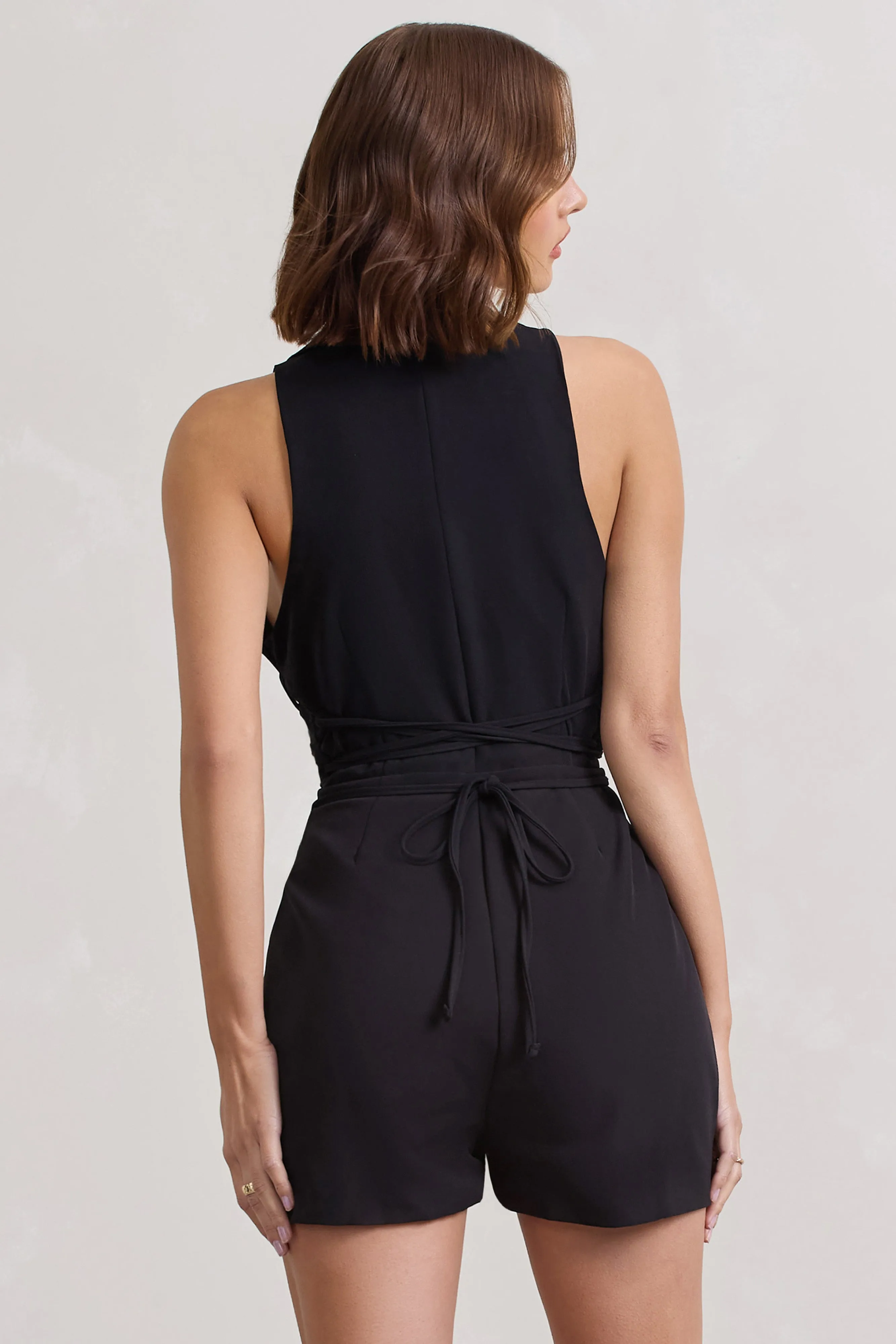 Game Of Chase | Black Sleeveless Laced Blazer Playsuit sold by Club L London product image thumbnail 2