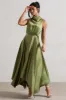 Kerri | Olive Green Satin Cowl-Neck Maxi Dress sold by Club L London