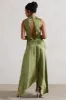 Kerri | Olive Green Satin Cowl-Neck Maxi Dress sold by Club L London