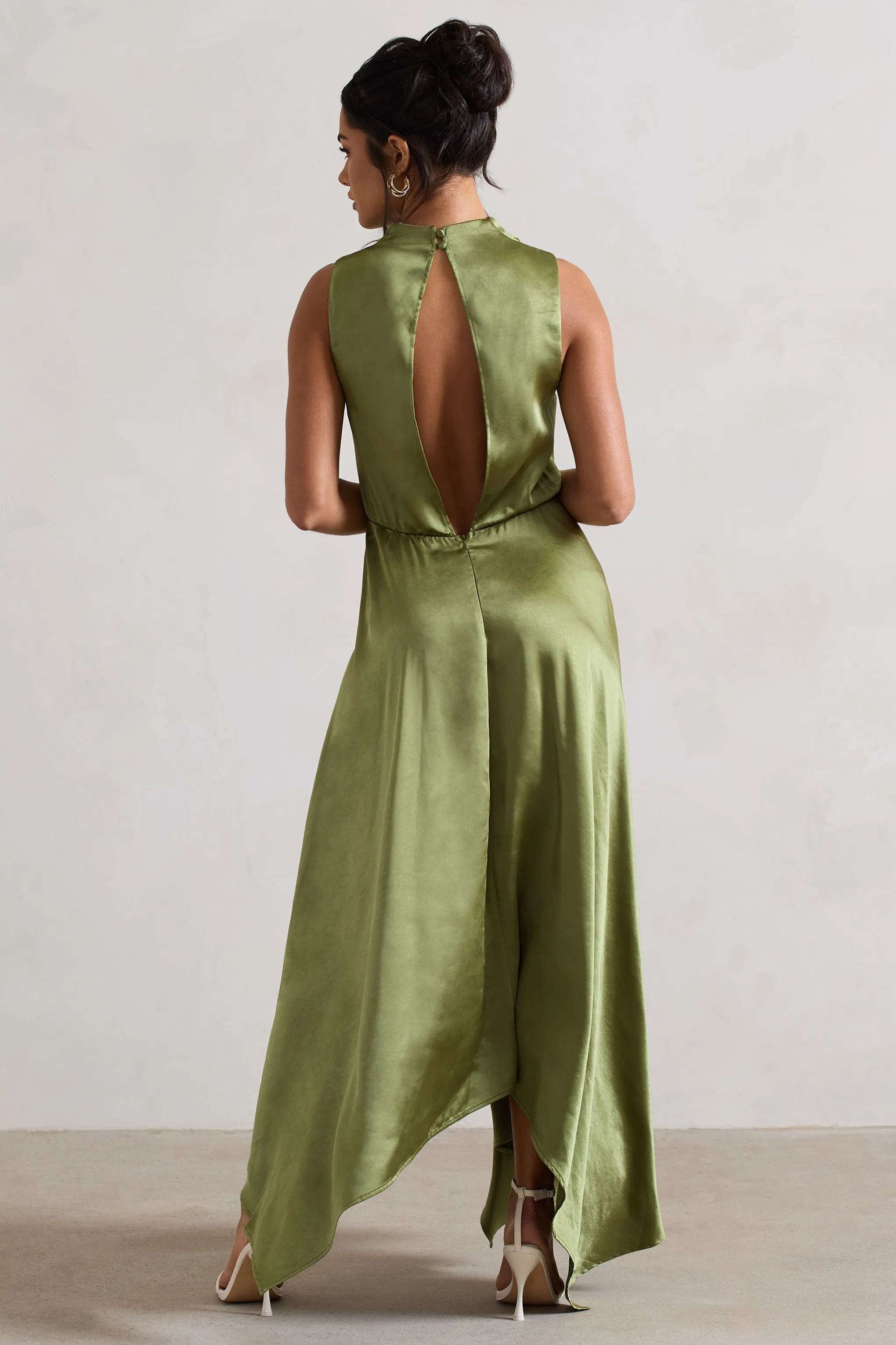 Kerri | Olive Green Satin Cowl-Neck Maxi Dress sold by Club L London product image thumbnail 2