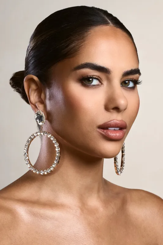 To Present | Gold Diamante Drop Hoop Earrings sold by Club L London