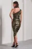 Late Night | Gold Metallic Asymmetric One-Shoulder Midi Dress sold by Club L London