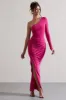Anima | Dark Pink Asymmetric Ruched One-Sleeve Maxi Dress sold by Club L London