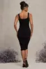 Lisbon | Black Maternity Square Neck Ruched Midi Dress sold by Club L London
