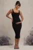 Lisbon | Black Maternity Square Neck Ruched Midi Dress sold by Club L London
