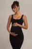 Lisbon | Black Maternity Square Neck Ruched Midi Dress sold by Club L London