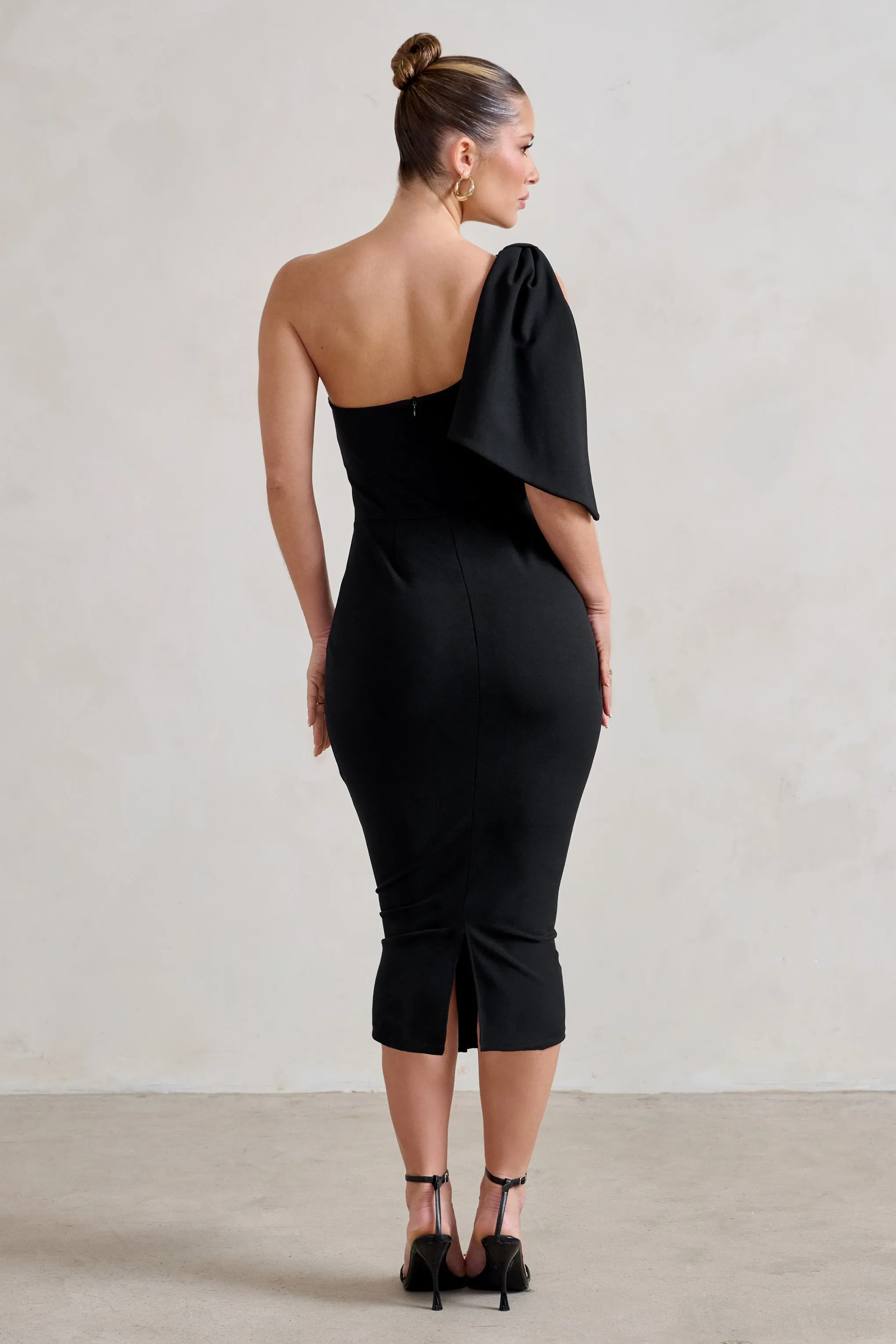 Samantha | Black One Shoulder Bow Detail Midi Dress sold by Club L London product image thumbnail 2
