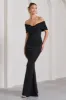Dana | Black Bardot Maxi Dress With Short Gathered Sleeves sold by Club L London