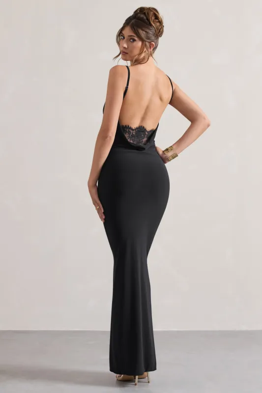 francoise cowl neck backless maxi dress with lace insert reviews Francoise | Dark Pink Cowl Neck Backless Maxi Dress With Lace Insert Club L London