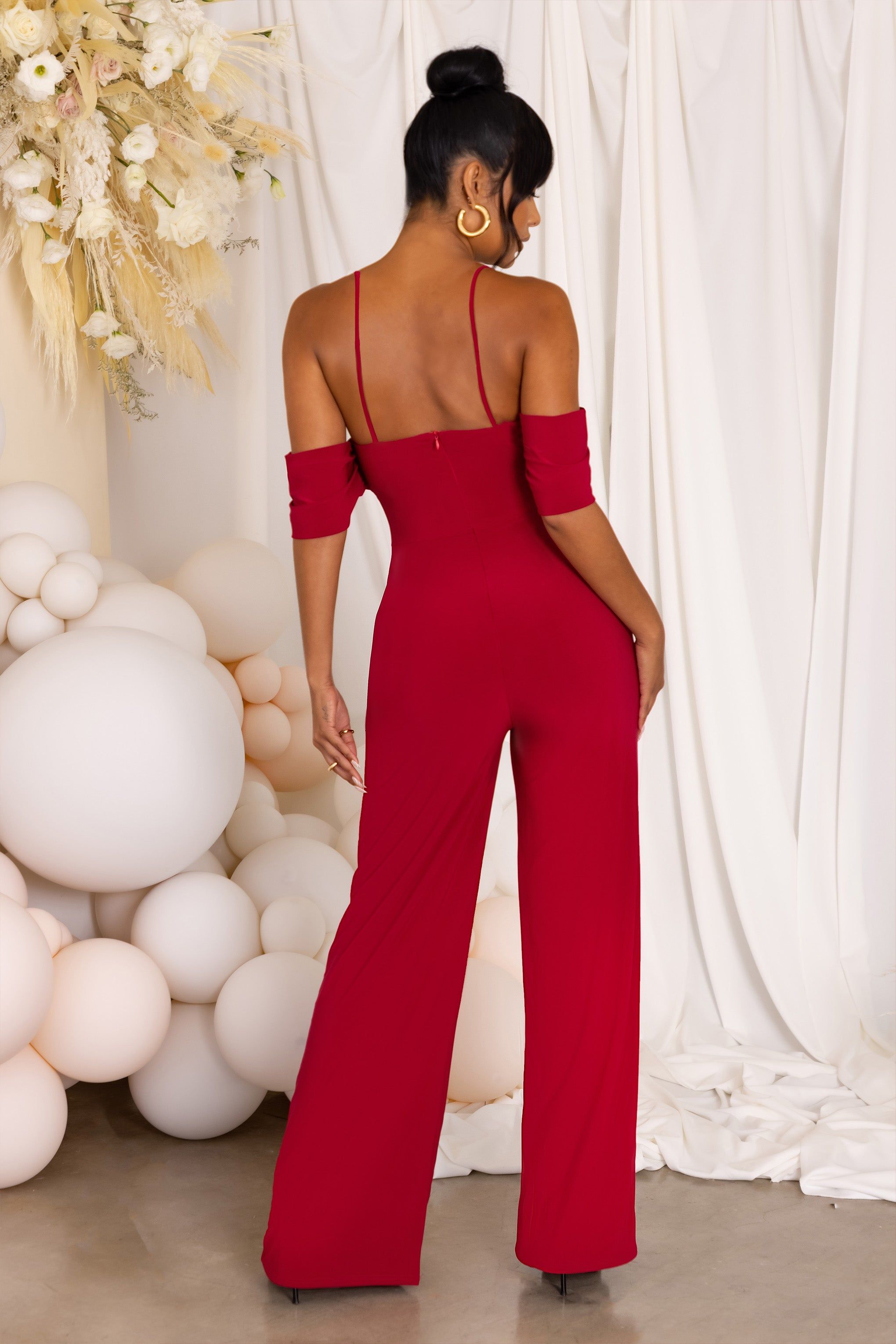 Special Surprise | Berry Maternity Draped Sleeve Jumpsuit sold by Club L London product image thumbnail 2