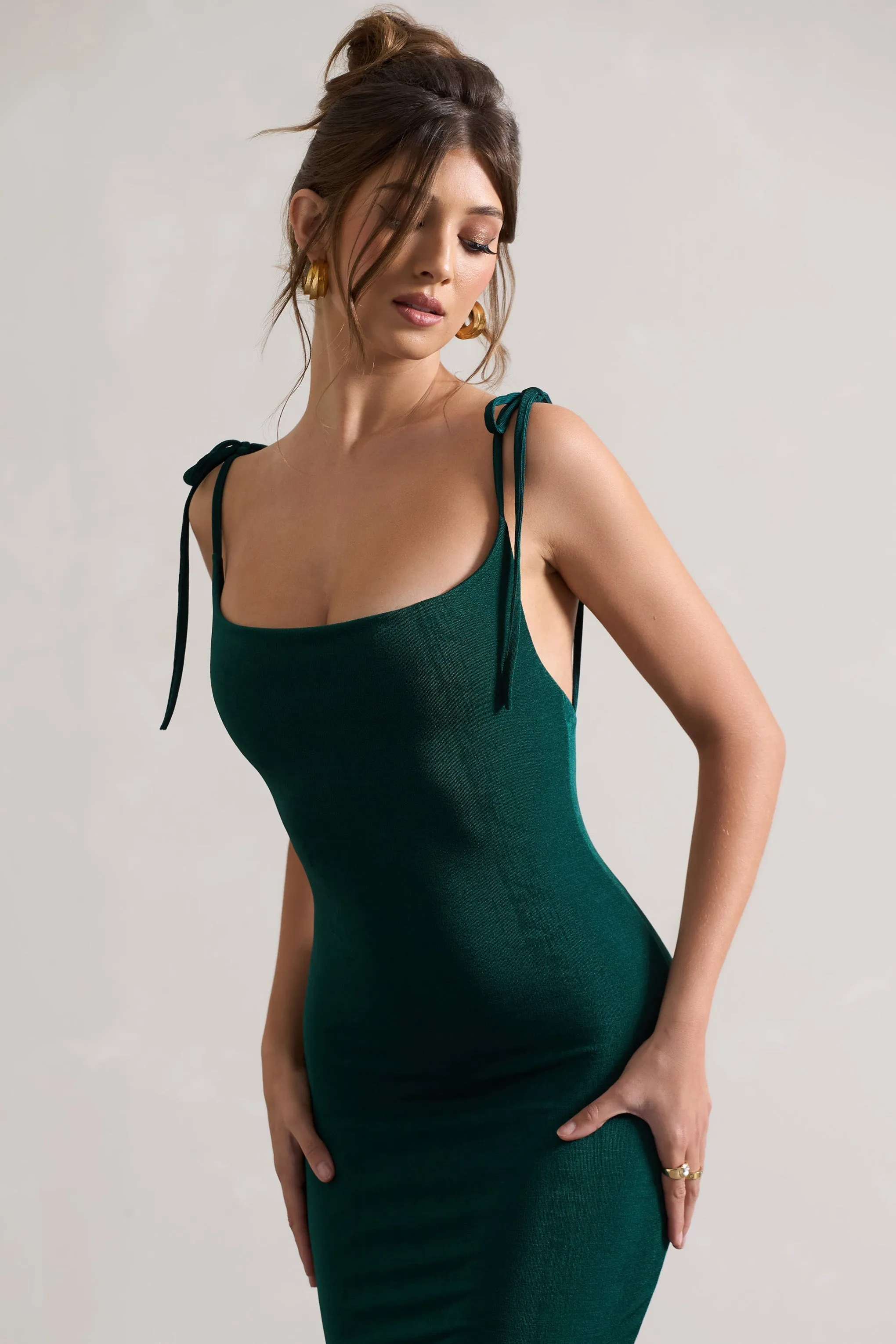 Irina | Bottle Green Cowl-Neck Bodycon Midi Dress sold by Club L London product image thumbnail 3
